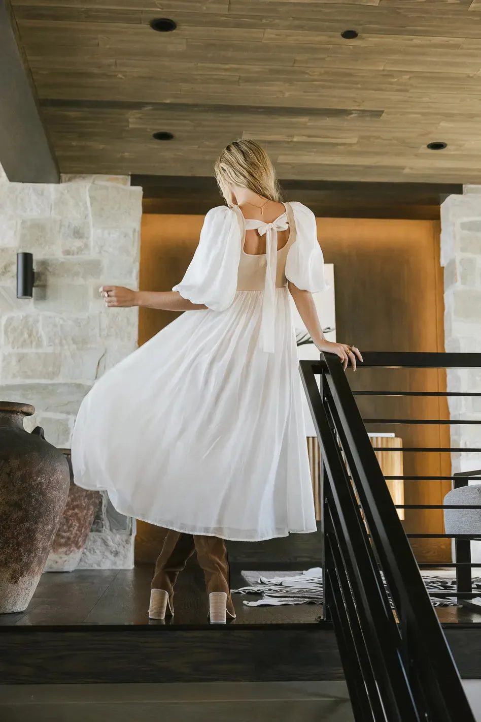 Juliet Puff Sleeve Dress in Natural sold by bohme product image thumbnail 4