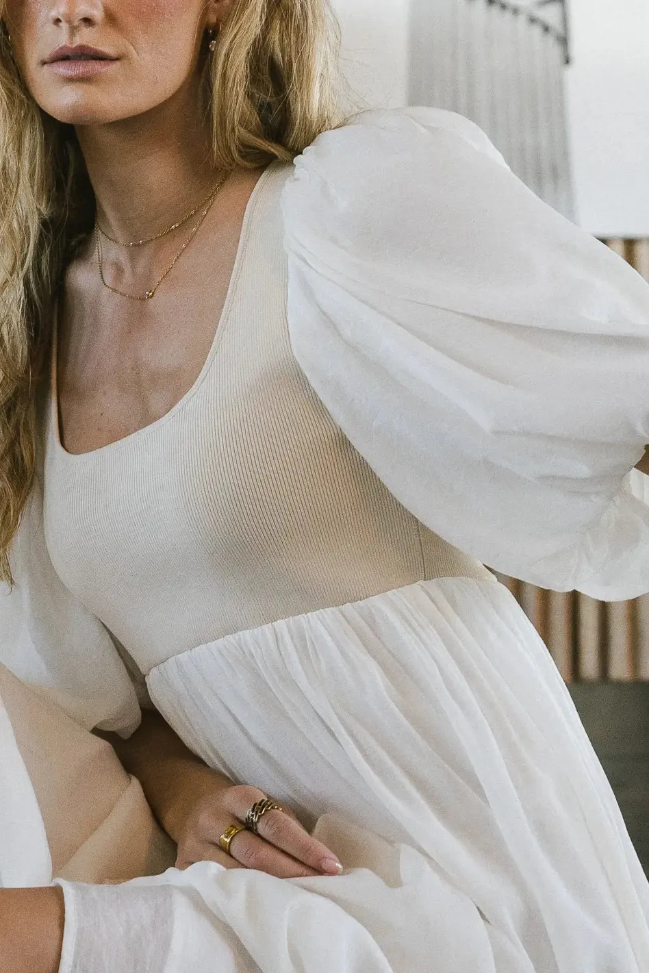 Juliet Puff Sleeve Dress in Natural sold by bohme
