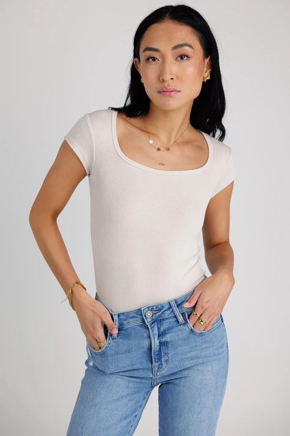 Clara Square Neck Bodysuit in Bone - FINAL SALE sold by bohme