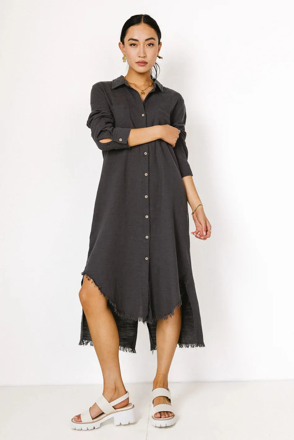 Winnie Button Up Dress in Charcoal - FINAL SALE sold by bohme