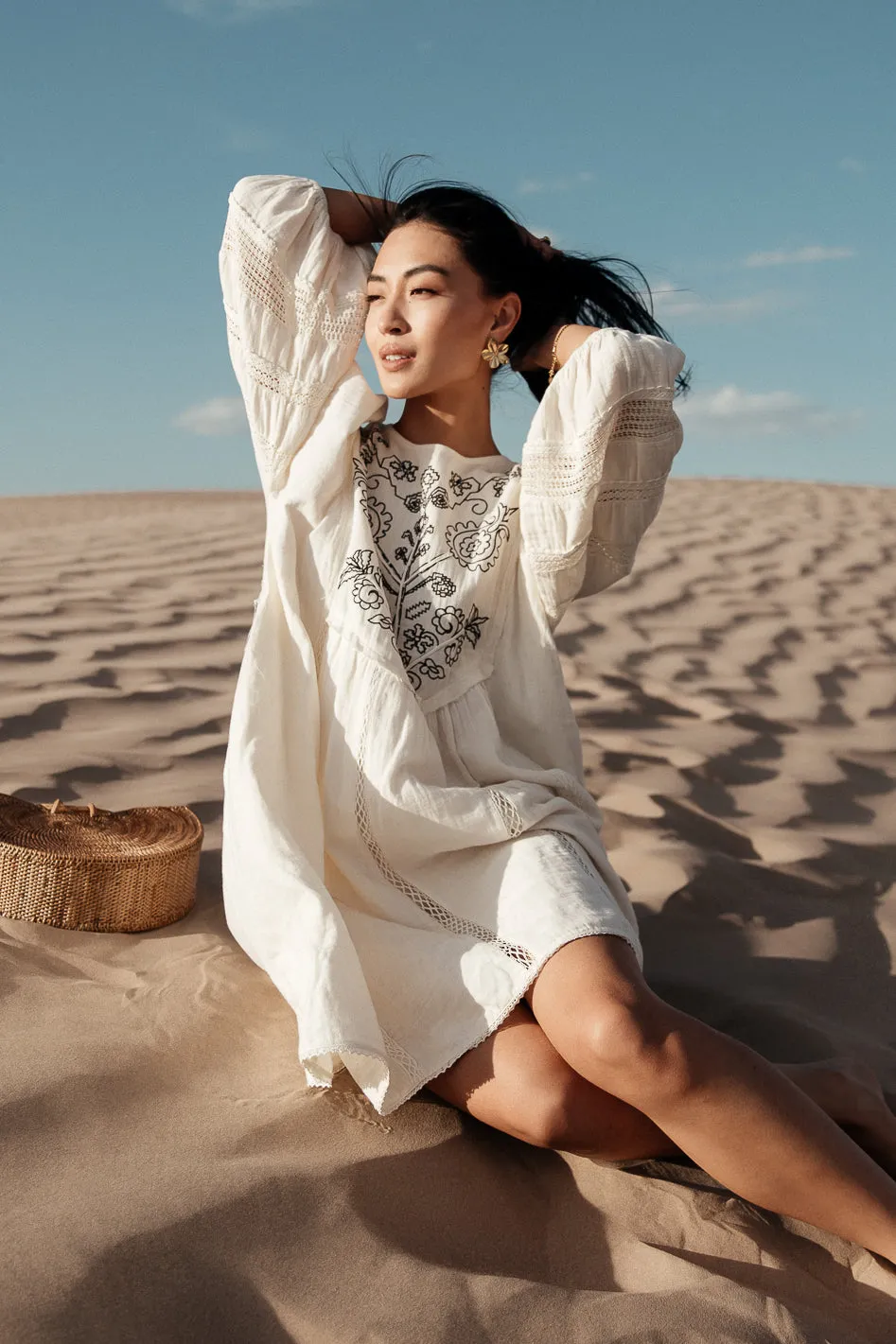 Serendipity Embroidered Midi Dress in Cream - FINAL SALE sold by bohme product image thumbnail 4