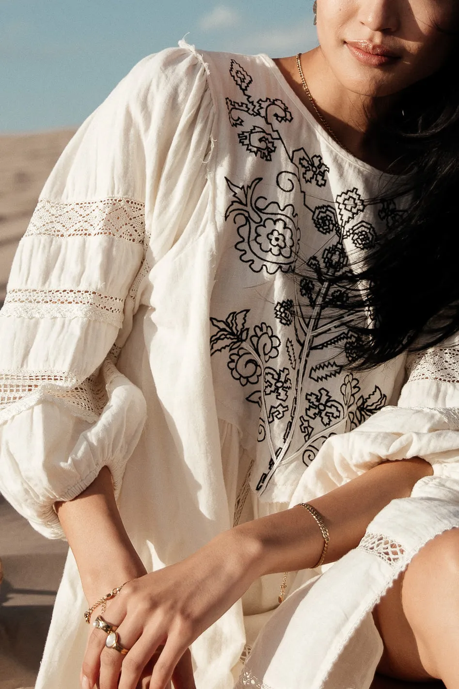 Serendipity Embroidered Midi Dress in Cream - FINAL SALE sold by bohme