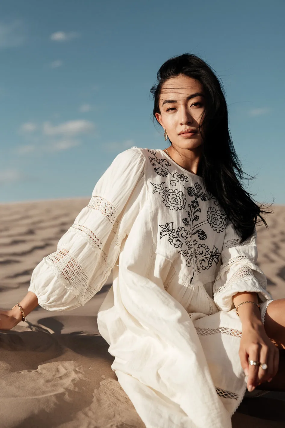 Serendipity Embroidered Midi Dress in Cream - FINAL SALE sold by bohme product image thumbnail 3