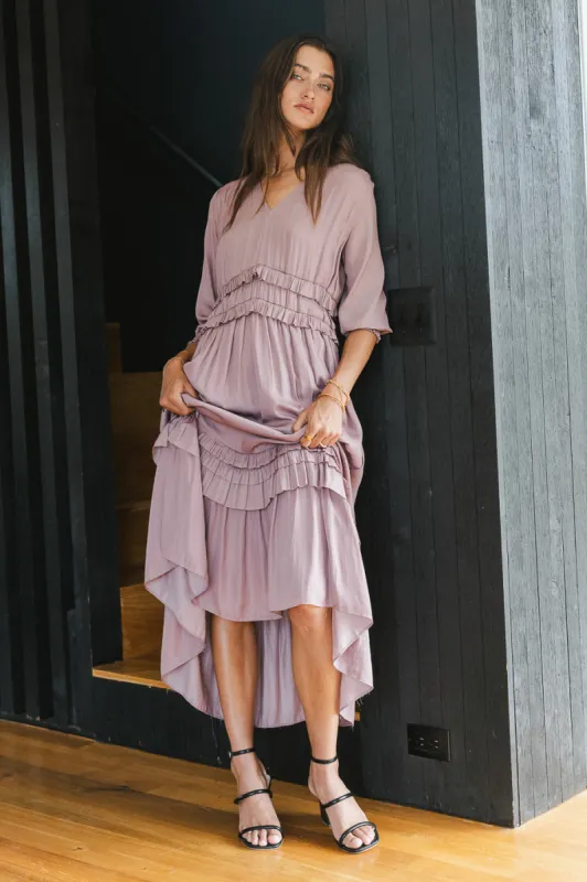 Willa Sleeved Ruffle Dress in Lavender sold by bohme