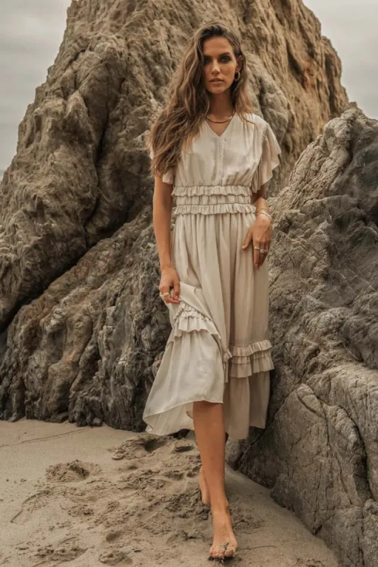 Willa Ruffle Dress in Ivory sold by bohme