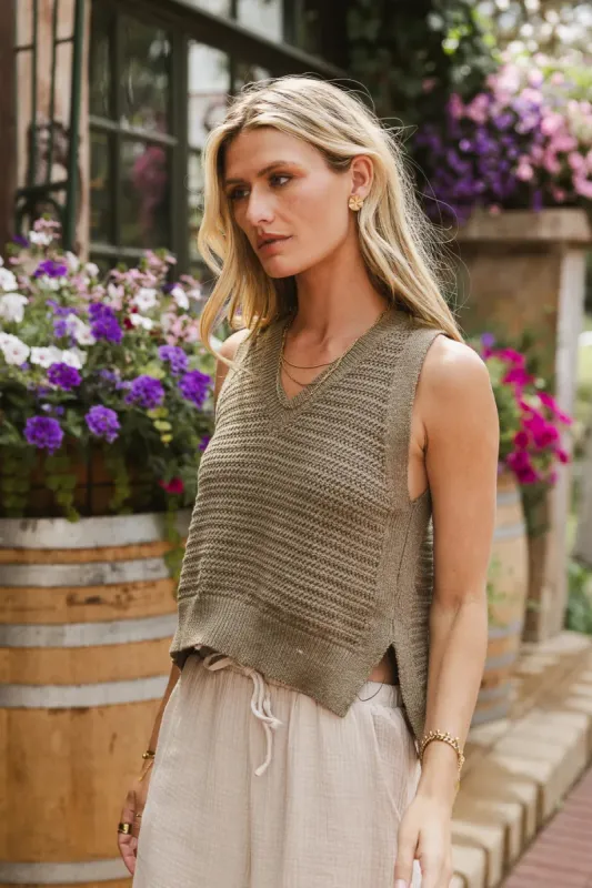 Bailey Sweater Vest in Olive sold by bohme
