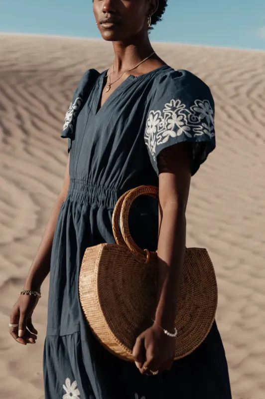 Isabeau Embroidered Maxi Dress in Navy - FINAL SALE sold by bohme