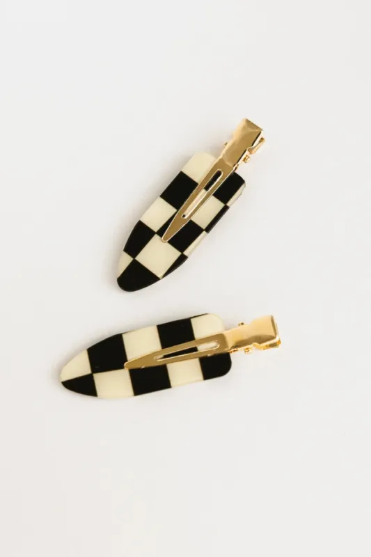 Checkered Creaseless Hair Clips in Black - FINAL SALE sold by bohme