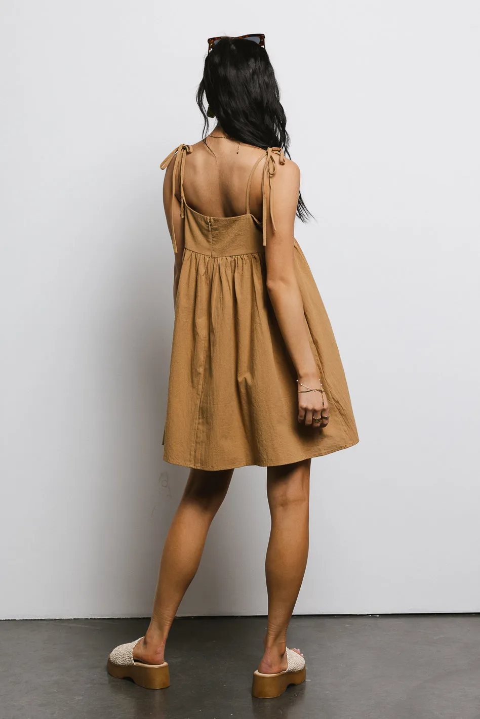 Abstract Embroidered Mini Dress in Camel sold by bohme product image thumbnail 5