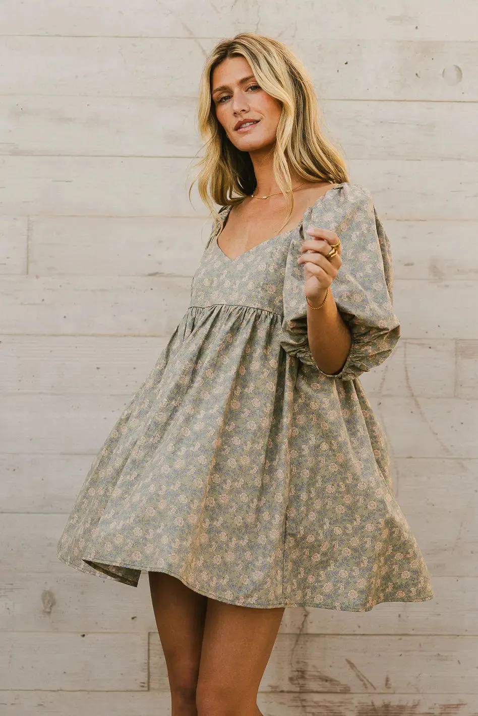 Salem Floral Mini Dress in Olive sold by bohme