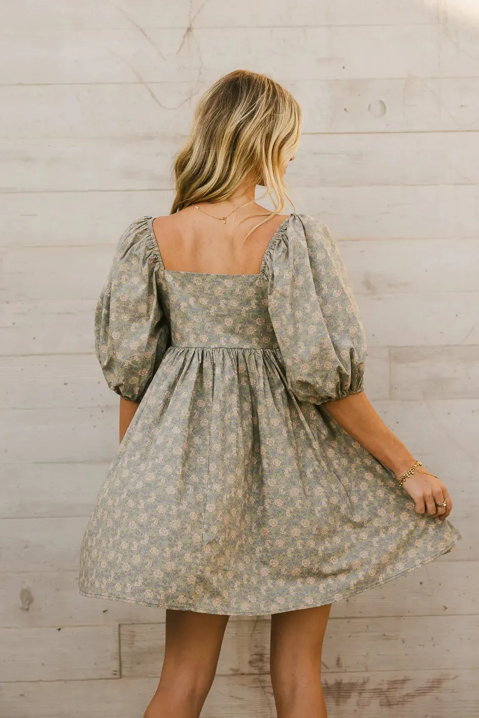 Salem Floral Mini Dress in Olive sold by bohme product image thumbnail 3