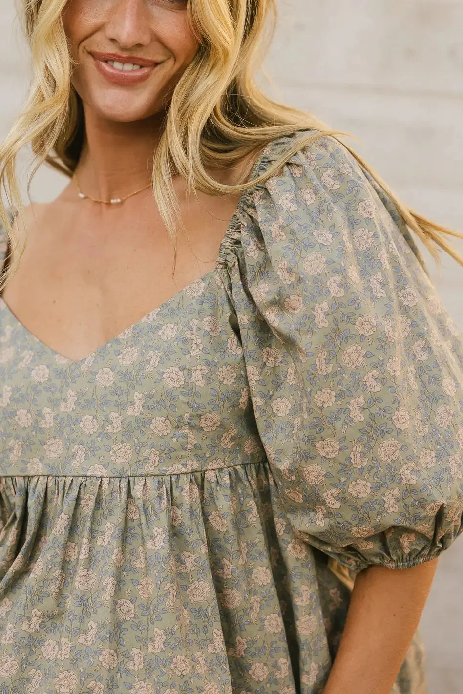 Salem Floral Mini Dress in Olive sold by bohme product image thumbnail 2