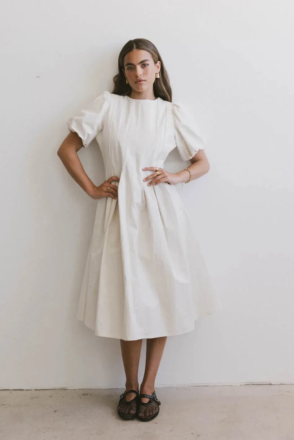 Eliana Pleated Midi Dress in Cream - FINAL SALE sold by bohme product image thumbnail 2