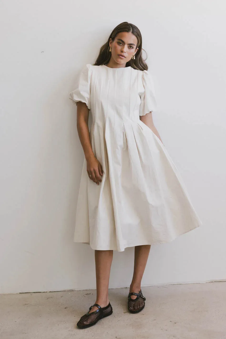 Eliana Pleated Midi Dress in Cream - FINAL SALE sold by bohme product image thumbnail 4