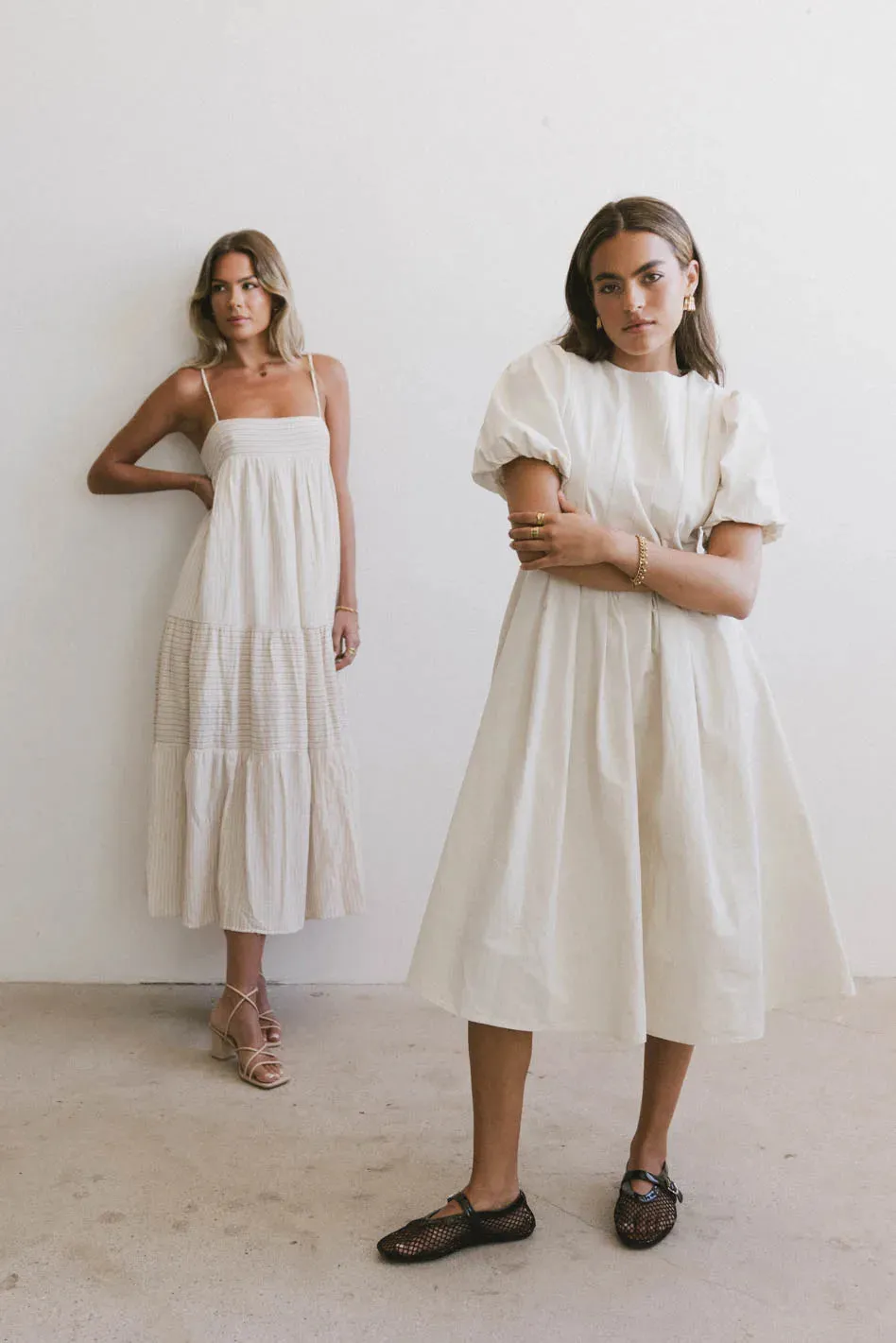 Eliana Pleated Midi Dress in Cream - FINAL SALE sold by bohme