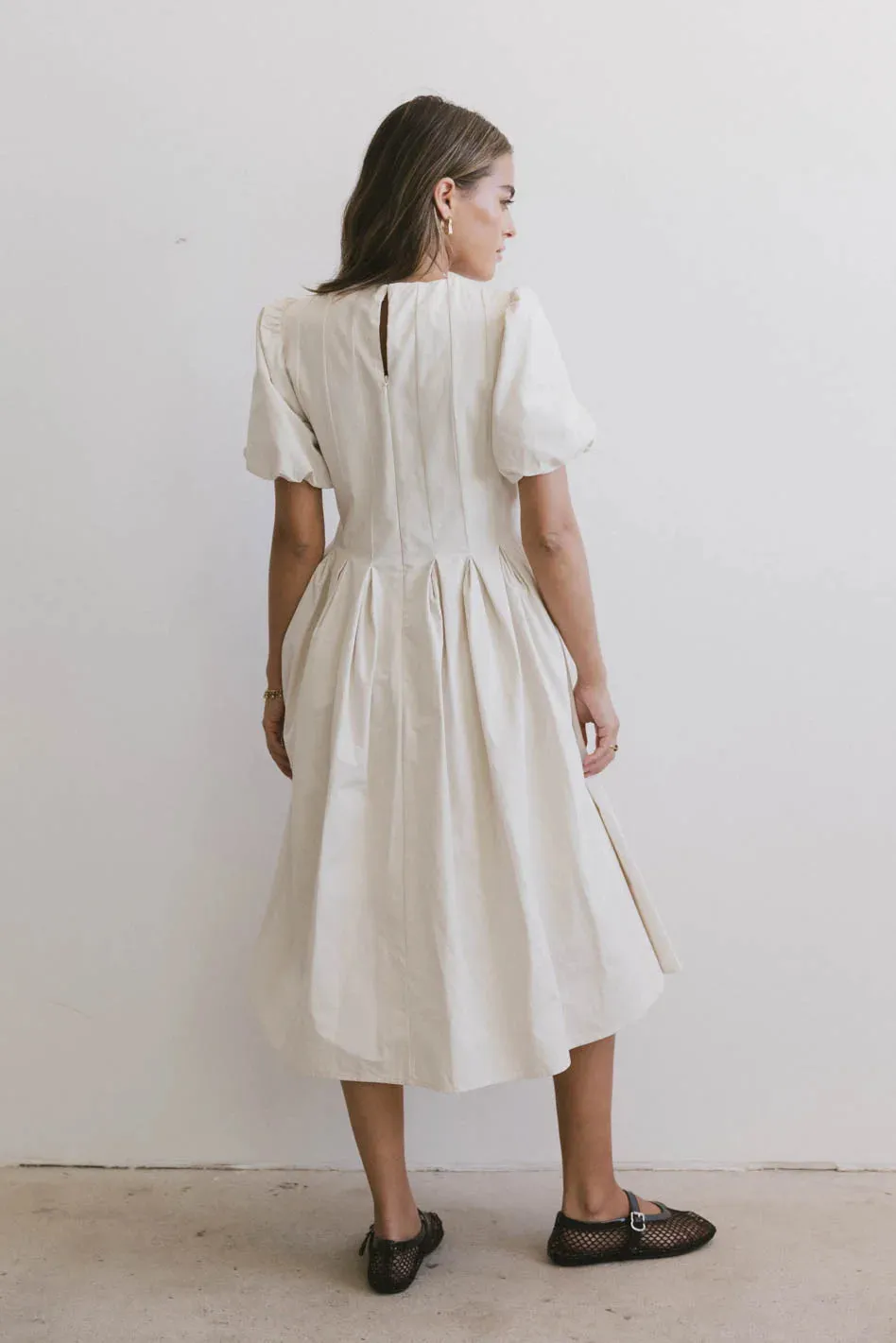 Eliana Pleated Midi Dress in Cream - FINAL SALE sold by bohme product image thumbnail 5