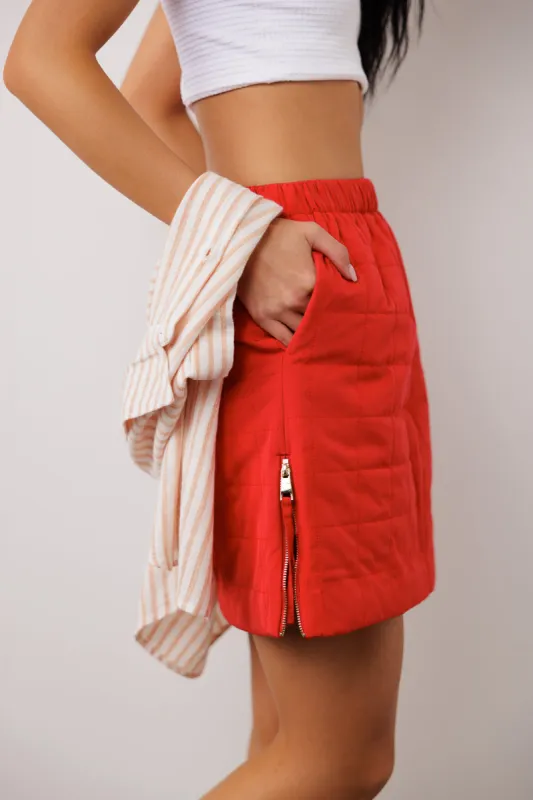 Sarah Quilted Mini Skirt in Red - FINAL SALE sold by bohme