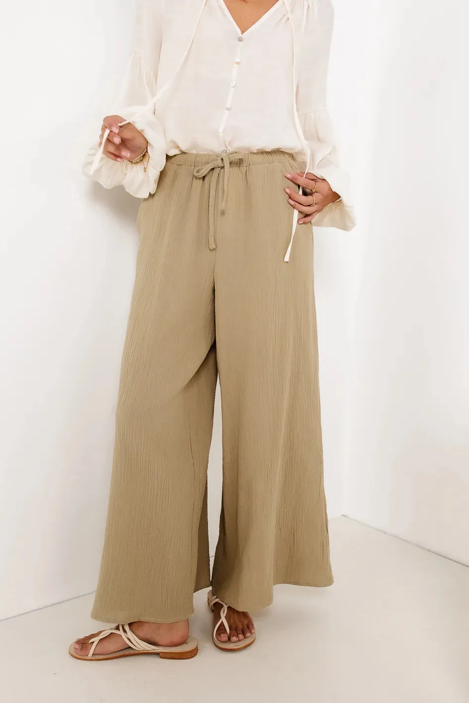 Brandi Wide Leg Pants in Olive - FINAL SALE sold by bohme