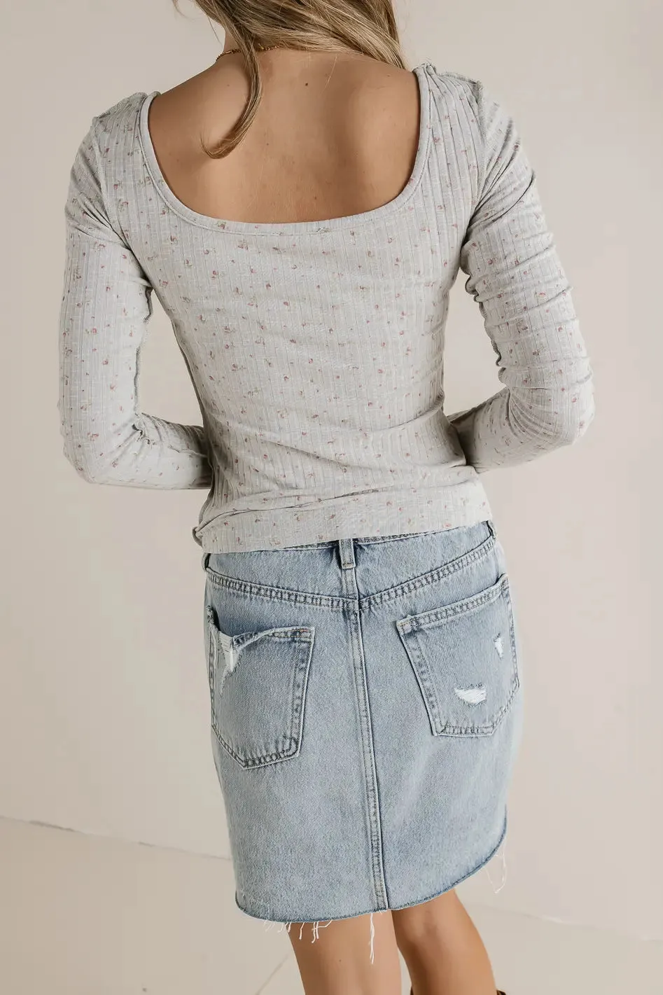 Chloe Floral Ribbed Top in Grey - FINAL SALE sold by bohme product image thumbnail 4