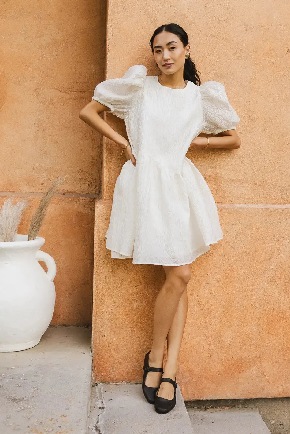 Maison Textured Mini Dress in White - FINAL SALE sold by bohme