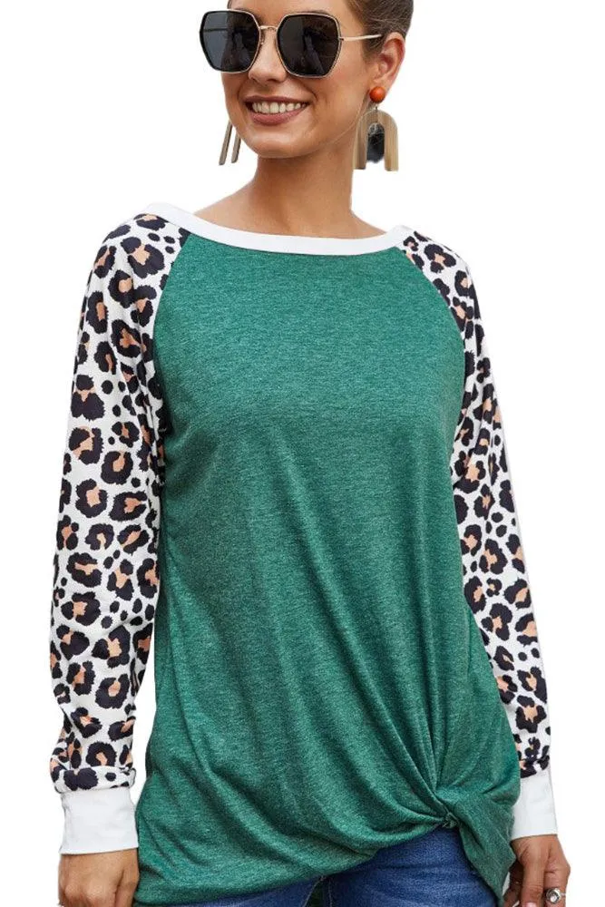 Women's Boat Neck Top with Raglan Leopard Long Sleeves sold by BOLD elements
