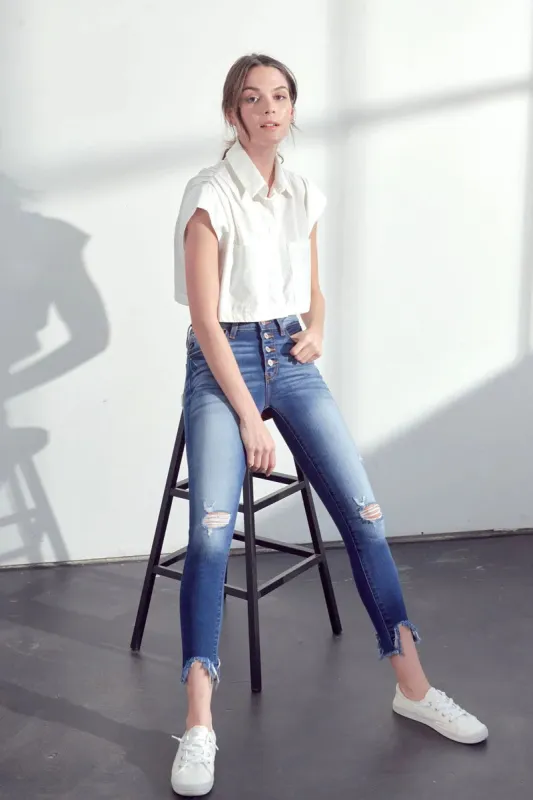 Women's High Rise Button Fly Ankle Skinny Jeans sold by BOLD elements