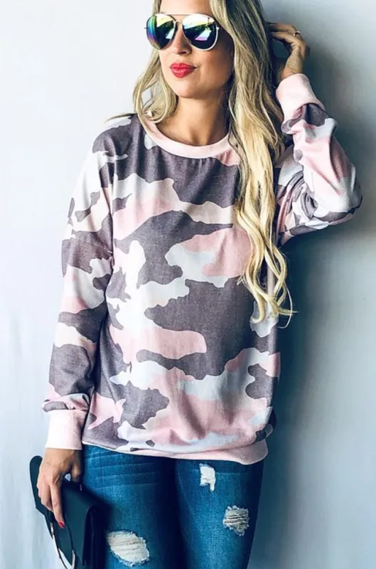 Camo Print Casual Long Sleeve Top sold by BOLD elements