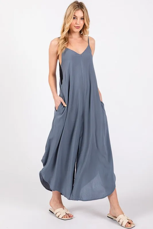 Woven Cami Jumpsuit with Back Self Tie - 23" Inseam sold by BOLD elements product image thumbnail 4