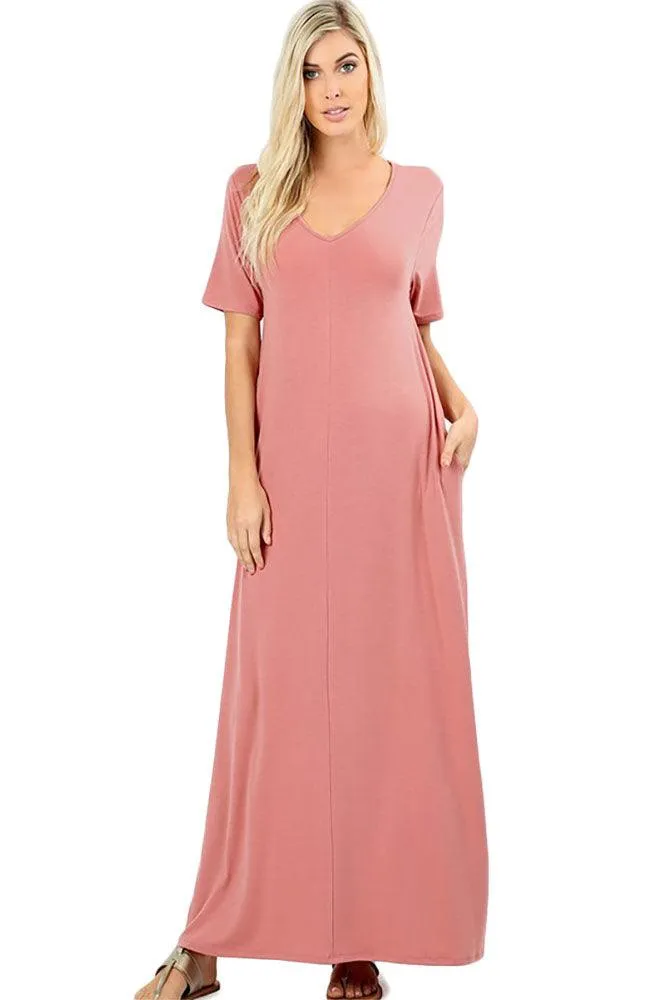 Women's V-Neck Short Sleeve Side Pockets Maxi Dress sold by BOLD elements
