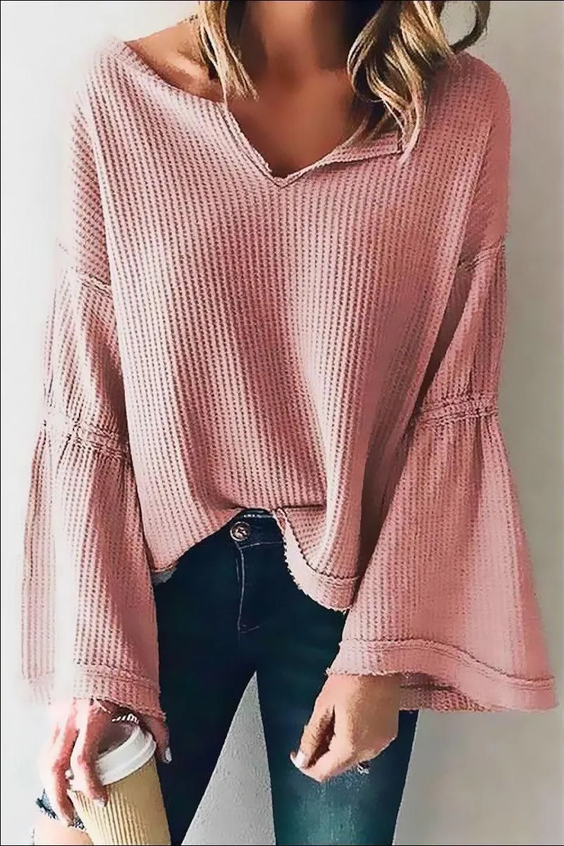 Women Bell Sleeve Thermos V-Neck Top sold by BOLD elements