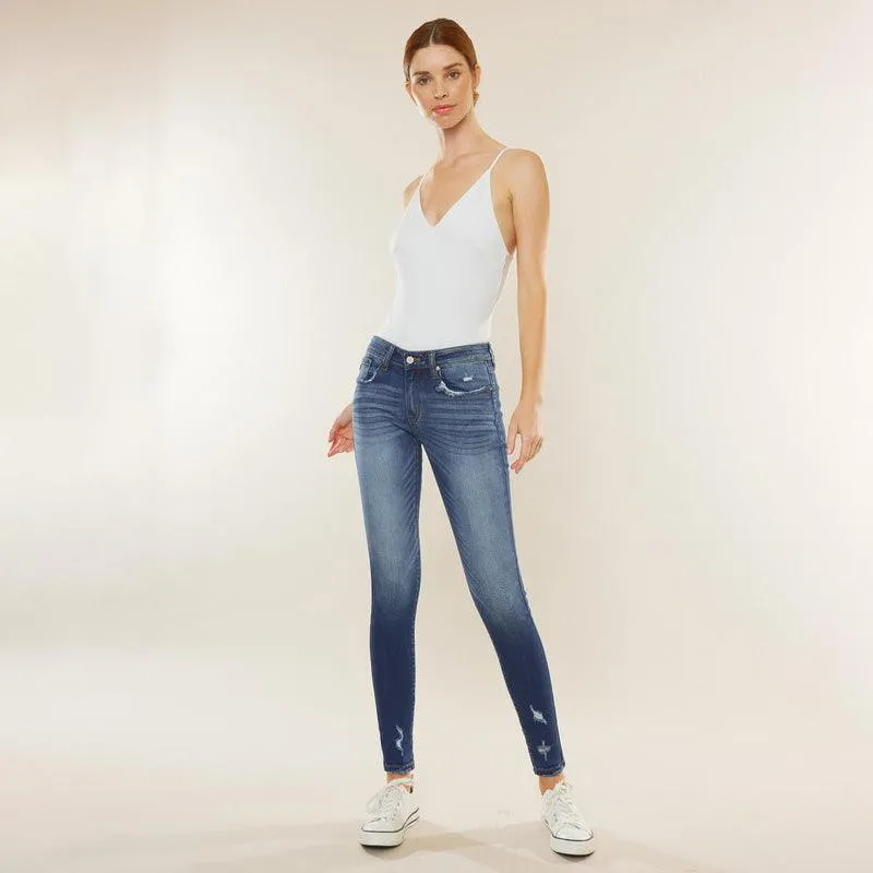 Women's Mid-Rise Super Skinny Dark Wash Denim Jeans sold by BOLD elements