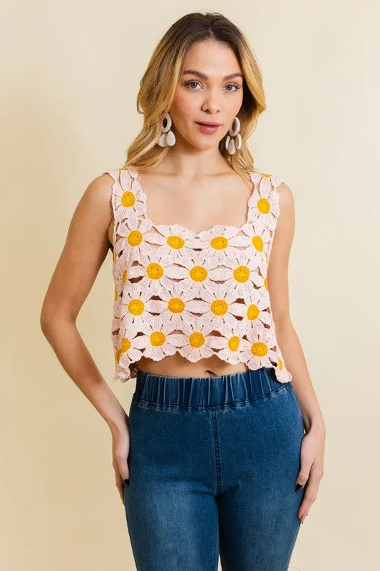 Floral Crochet Sleeveless Top for Women: Daisy Design, Spring Fashion sold by BOLD elements