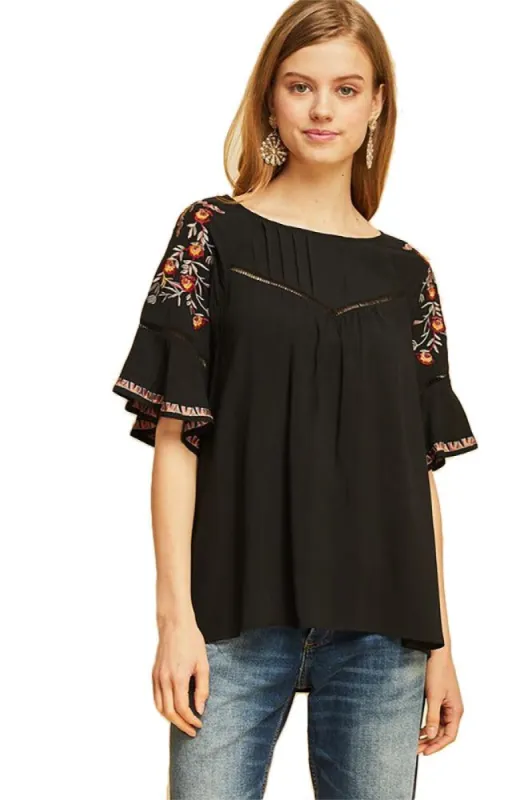 Women Boat-Neck Peasant Floral Top sold by BOLD elements