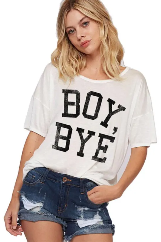 Women's "Boy Bye" White Graphic T-Shirt sold by BOLD elements