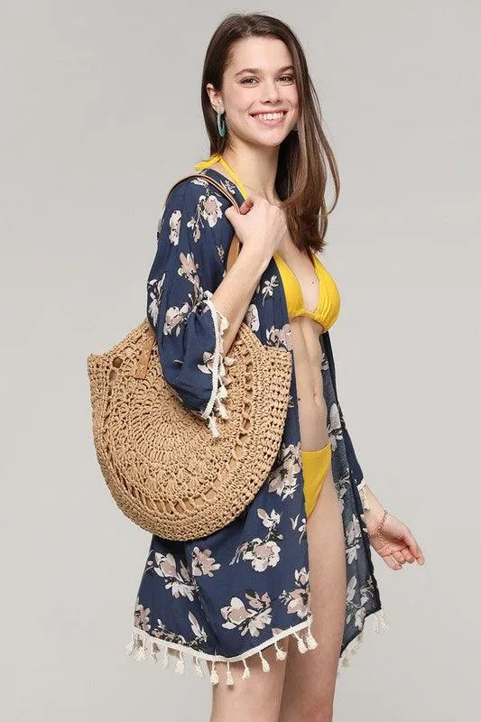 Tan Hannah Straw Round Handbag sold by BOLD elements