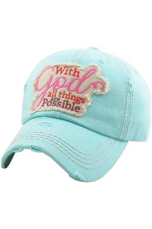 Women's "With God All Things Are Possible" Washed Vintage Baseball Cap sold by BOLD elements