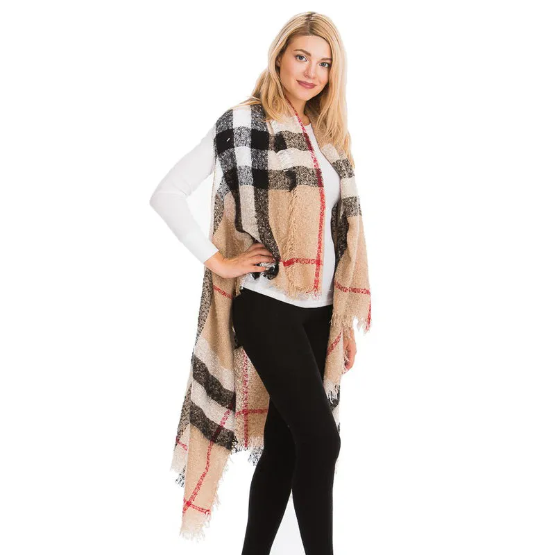 Plaid Fringe Shawl – Stylish and Cozy Women's Wrap sold by BOLD elements product image thumbnail 3