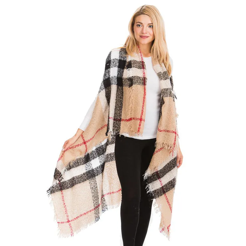 Plaid Fringe Shawl – Stylish and Cozy Women's Wrap sold by BOLD elements
