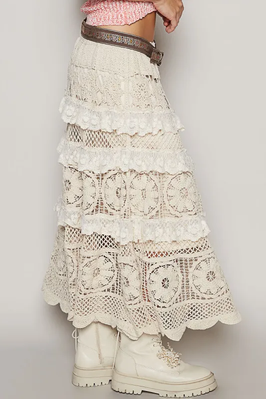 Roomy Fit Crochet Skirt with Stylish Shirred Ruffle Detailing for Effortless Elegance sold by BOLD elements