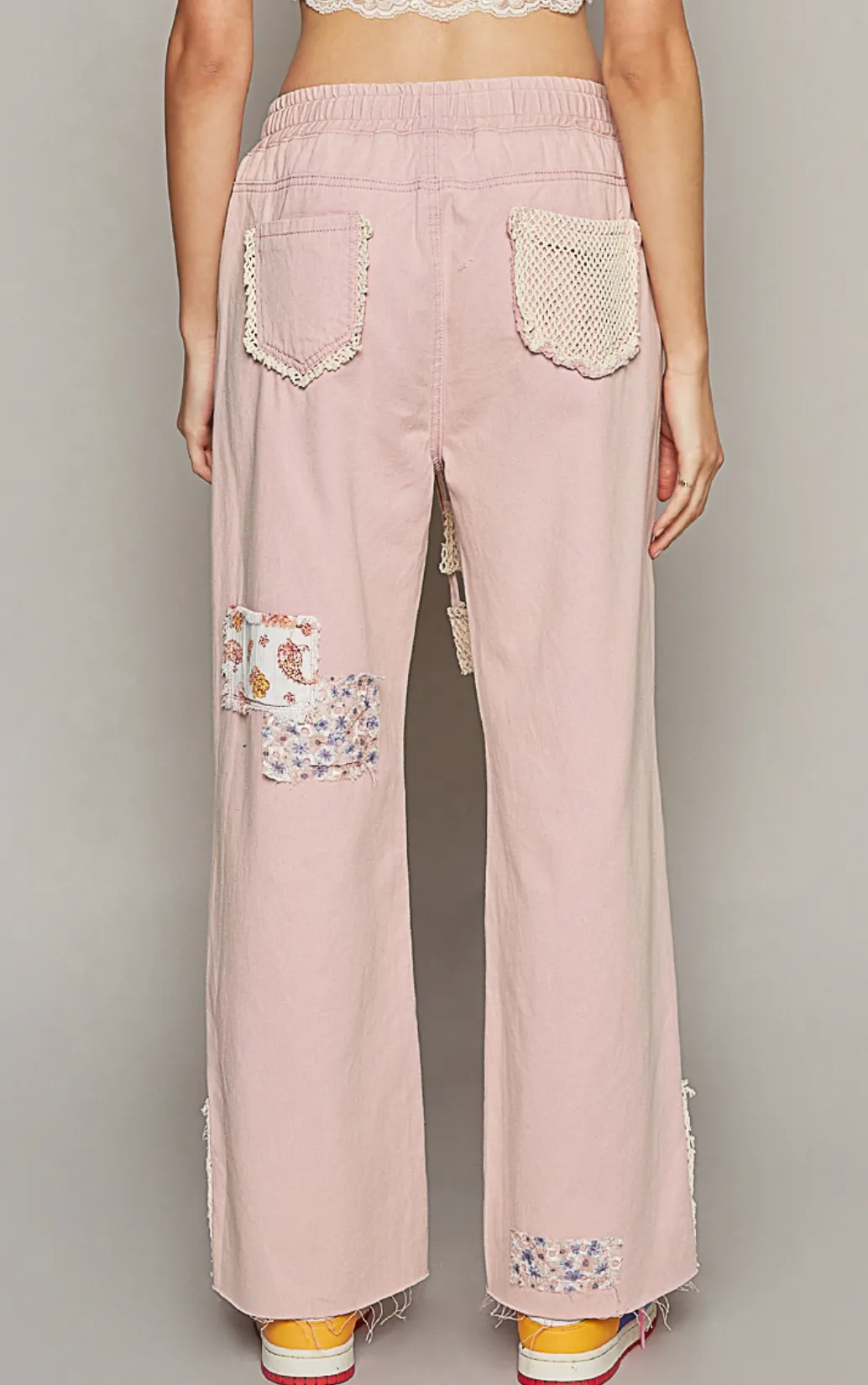 Rose Pink Denim Pants with Crochet Patch & Side Slit sold by BOLD elements product image thumbnail 5
