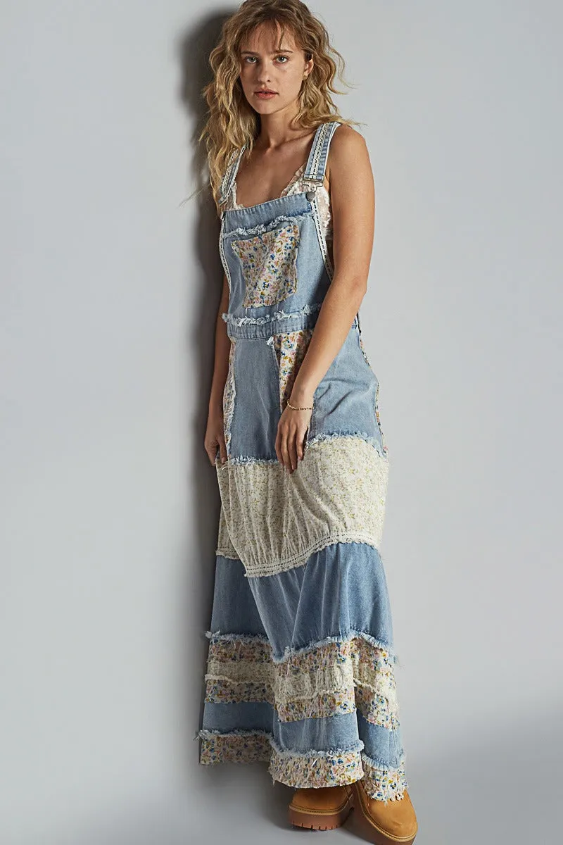Vintage Floral Denim Midi Dress with Lace Trim sold by BOLD elements product image thumbnail 3