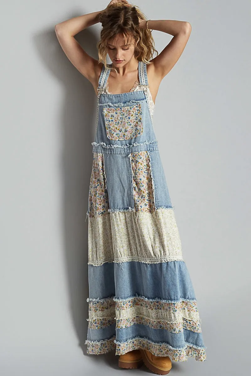 Vintage Floral Denim Midi Dress with Lace Trim sold by BOLD elements product image thumbnail 2