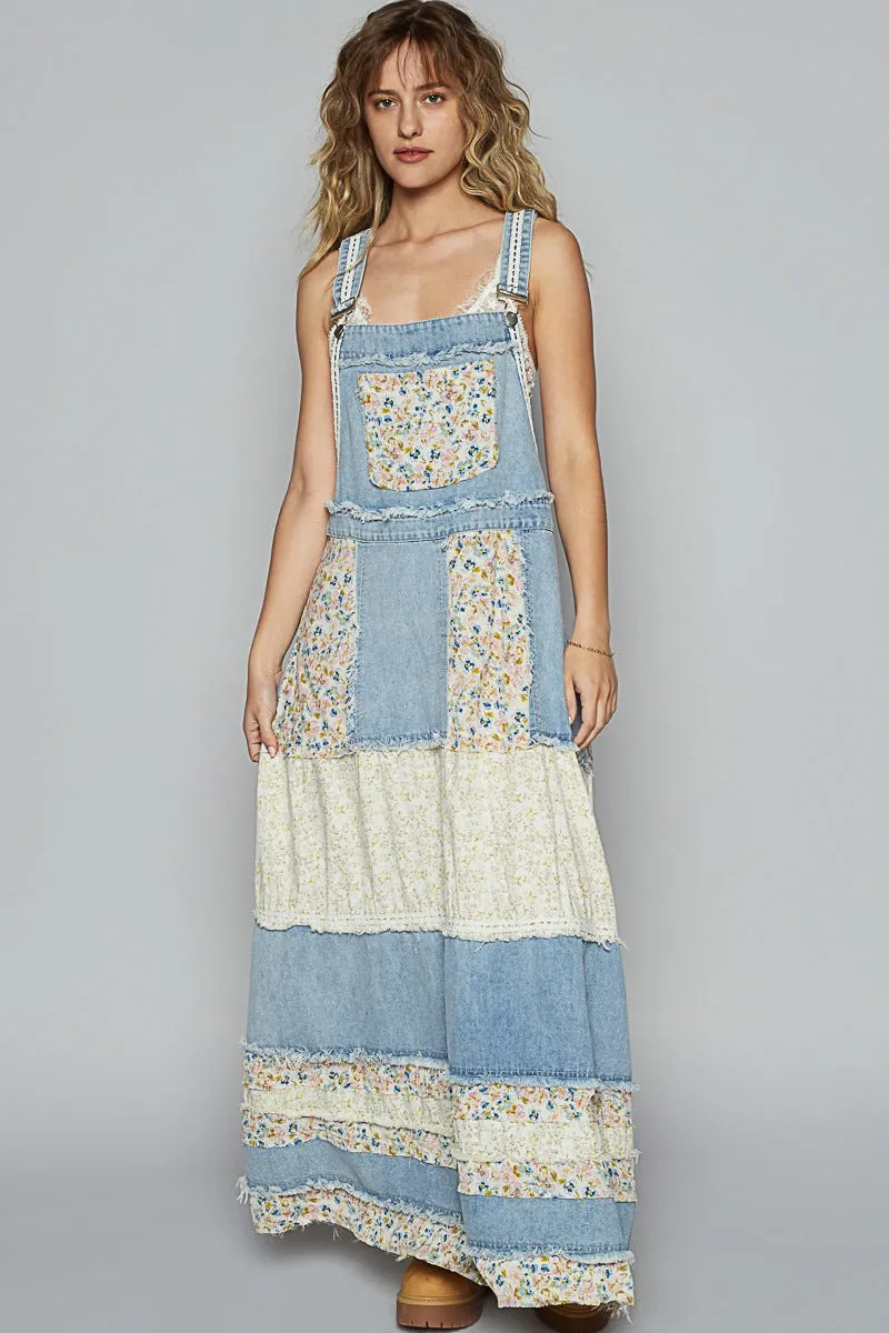 Vintage Floral Denim Midi Dress with Lace Trim sold by BOLD elements