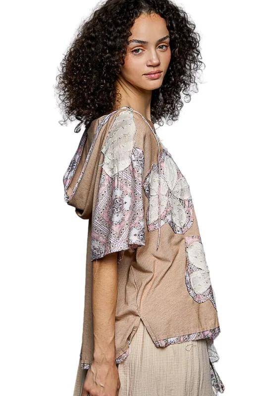 Wheat Hoodie with Paisley Patch Detail sold by BOLD elements