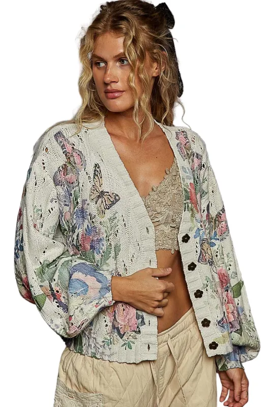 V-Neck Balloon Sleeve Floral Cardigan Top sold by BOLD elements
