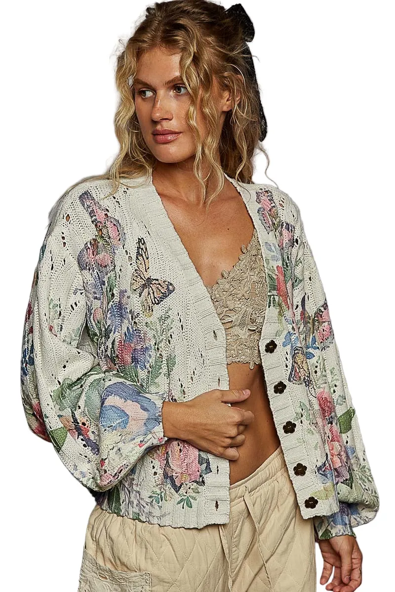 V-Neck Balloon Sleeve Floral Cardigan Top sold by BOLD elements