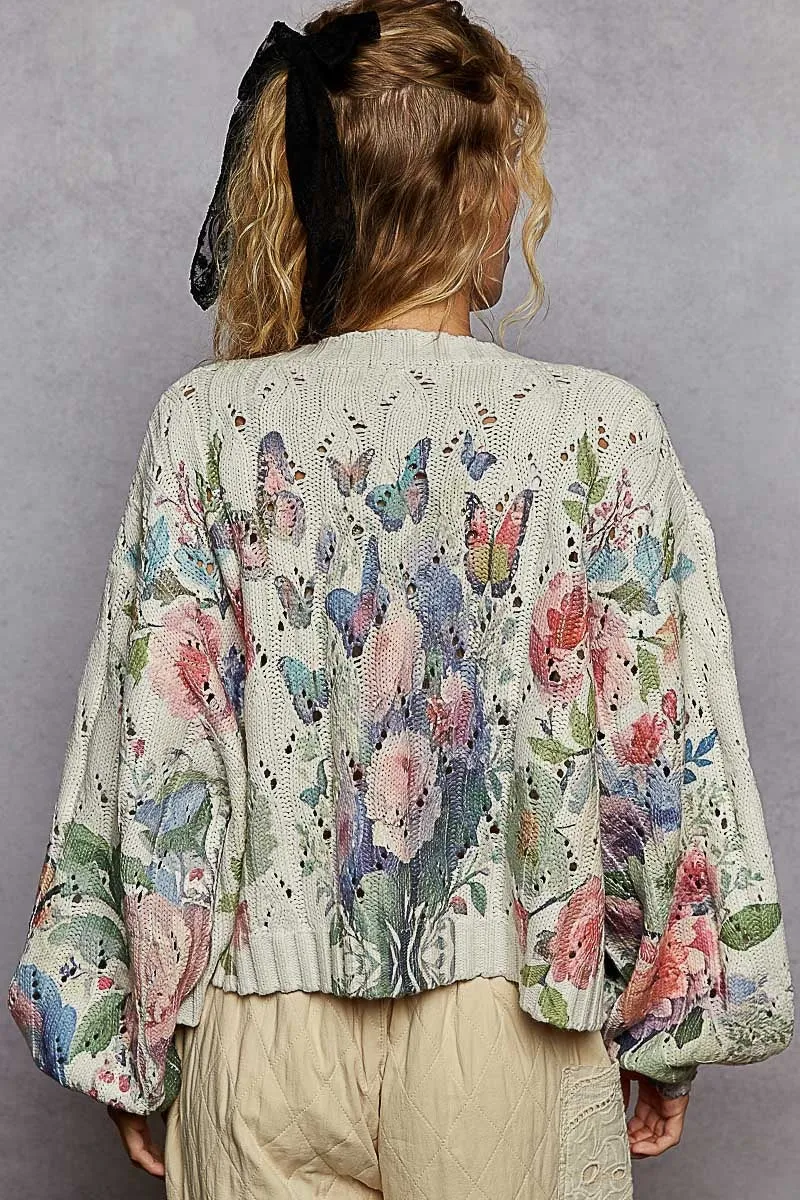 V-Neck Balloon Sleeve Floral Cardigan Top sold by BOLD elements product image thumbnail 2