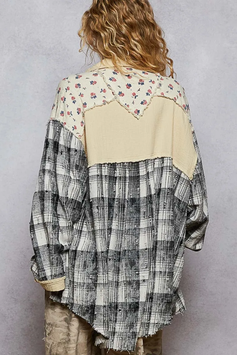Plaid Floral Patchwork Shirt Jacket sold by BOLD elements product image thumbnail 3