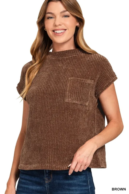 Chenille Waffle Short Sleeve Sweater sold by BOLD elements