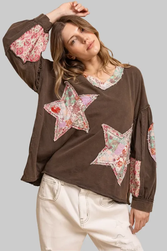 Boho Patchwork Top - Relaxed Fit Cotton Contrast Print Shirt sold by BOLD elements
